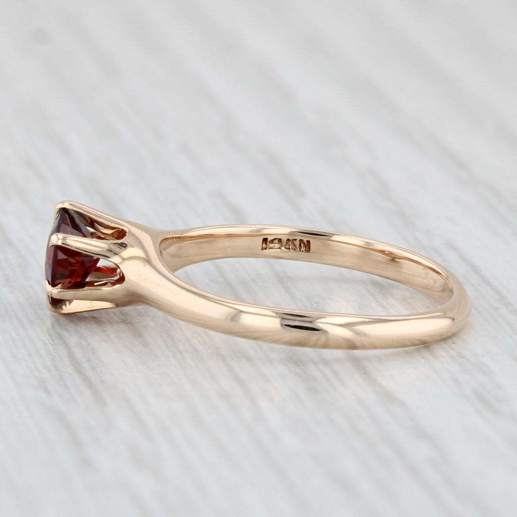 Light Gray Antique Round Garnet Solitaire Ring 14k Yellow Gold Size 6.25