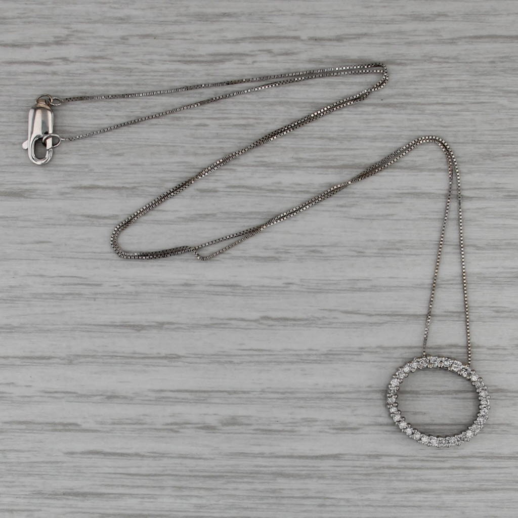 0.45ctw Diamond Eternity Oval Pendant Necklace 14k White Gold 18.75" Box Chain