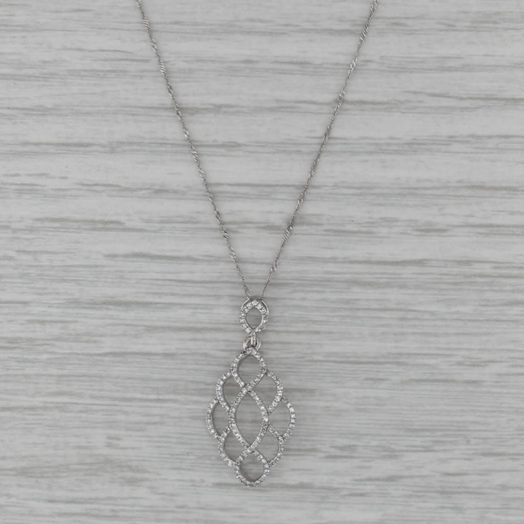 0.24ctw Diamond Woven Openwork Pendant Necklace 10k White Gold 18" Rope Chain