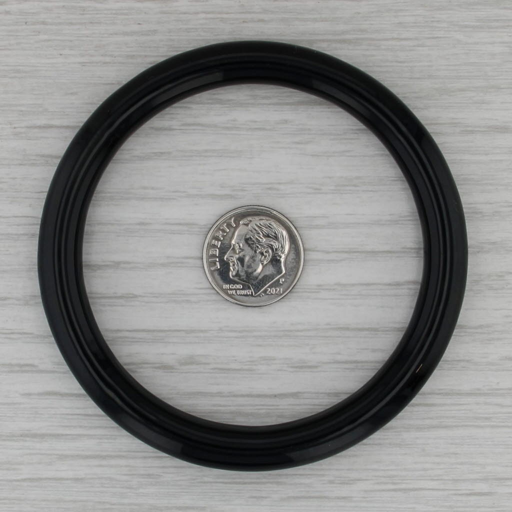 Vintage Black Glass Bangle Bracelet 7.25" 8.4mm