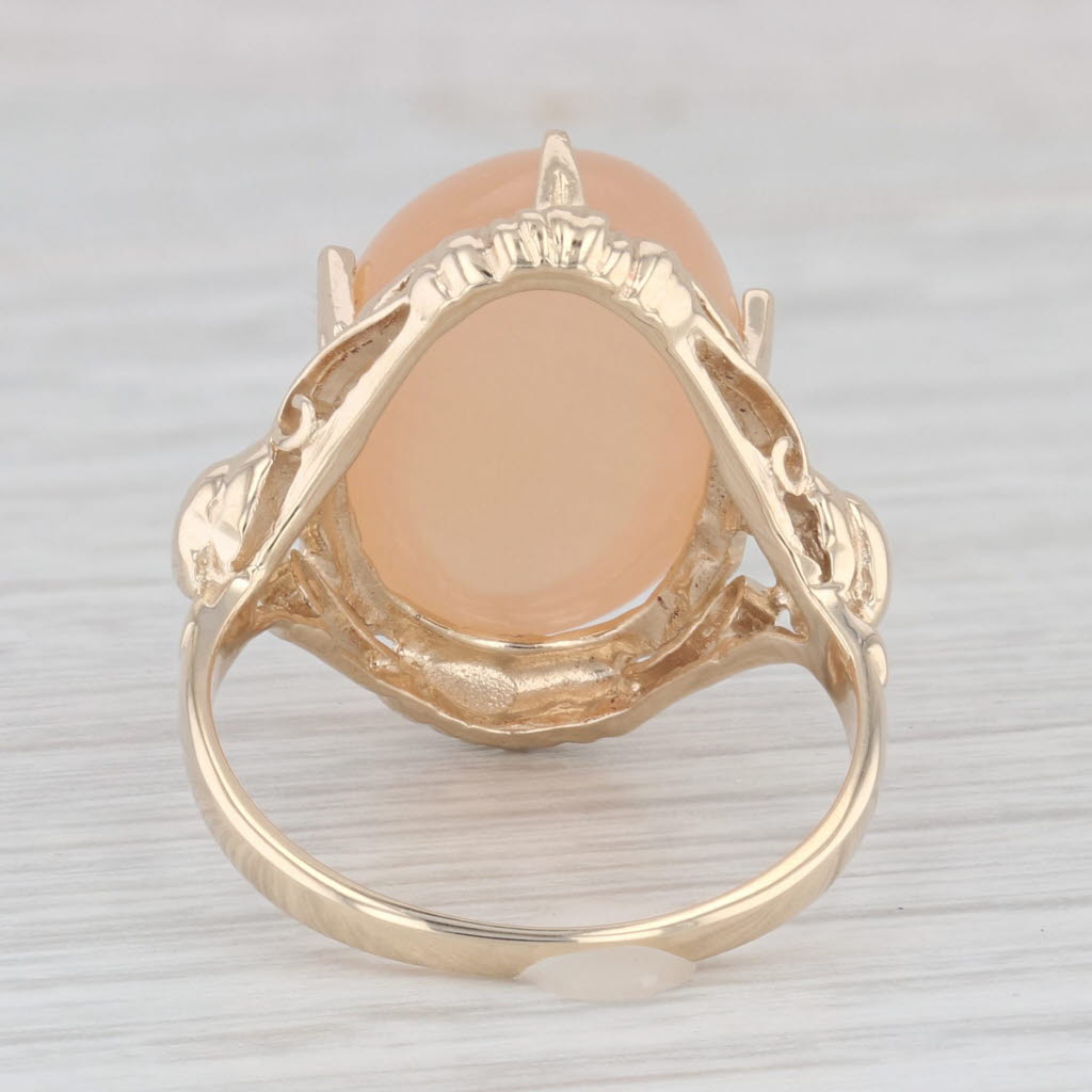 Light Gray Peachy Pink Cat's Eye Moonstone Oval Cabochon Solitaire Ring 10k Gold Sz 7