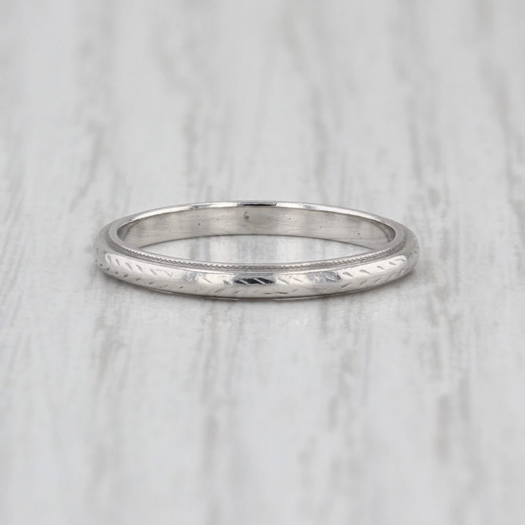 Art Deco Wheat Pattern Ring Platinum Wedding Band Stackable Size 4.5