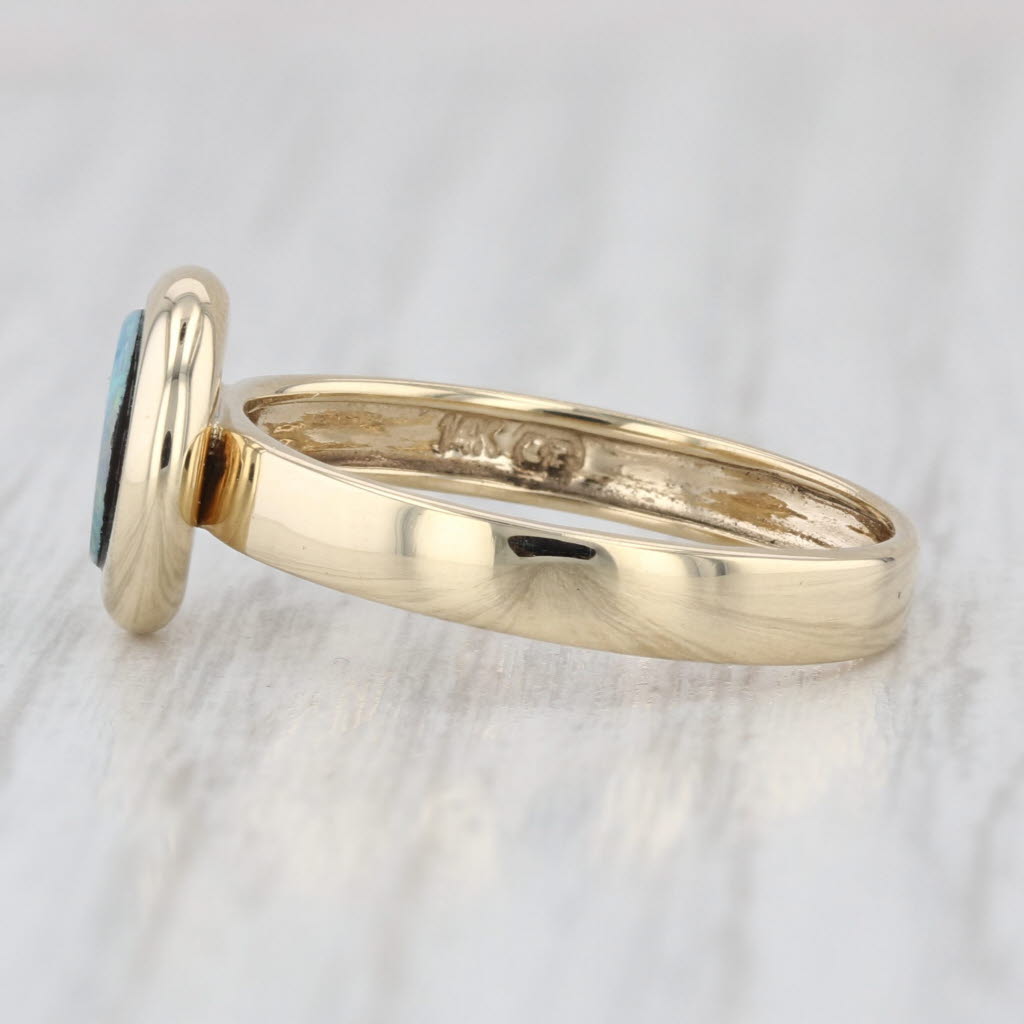 Round Blue Green Assembled Opal Ring 14k Yellow Gold Size 7