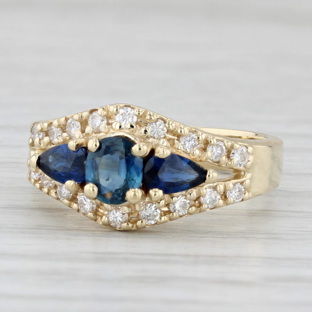 Light Gray 1.07ctw Blue Sapphire Diamond Ring 14k Yellow Gold Size 5.5