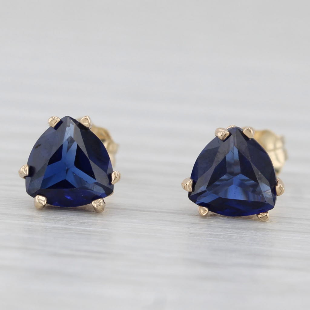 Light Gray 2ctw Lab Created Blue Sapphire Stud Earrings 10k Yellow Gold