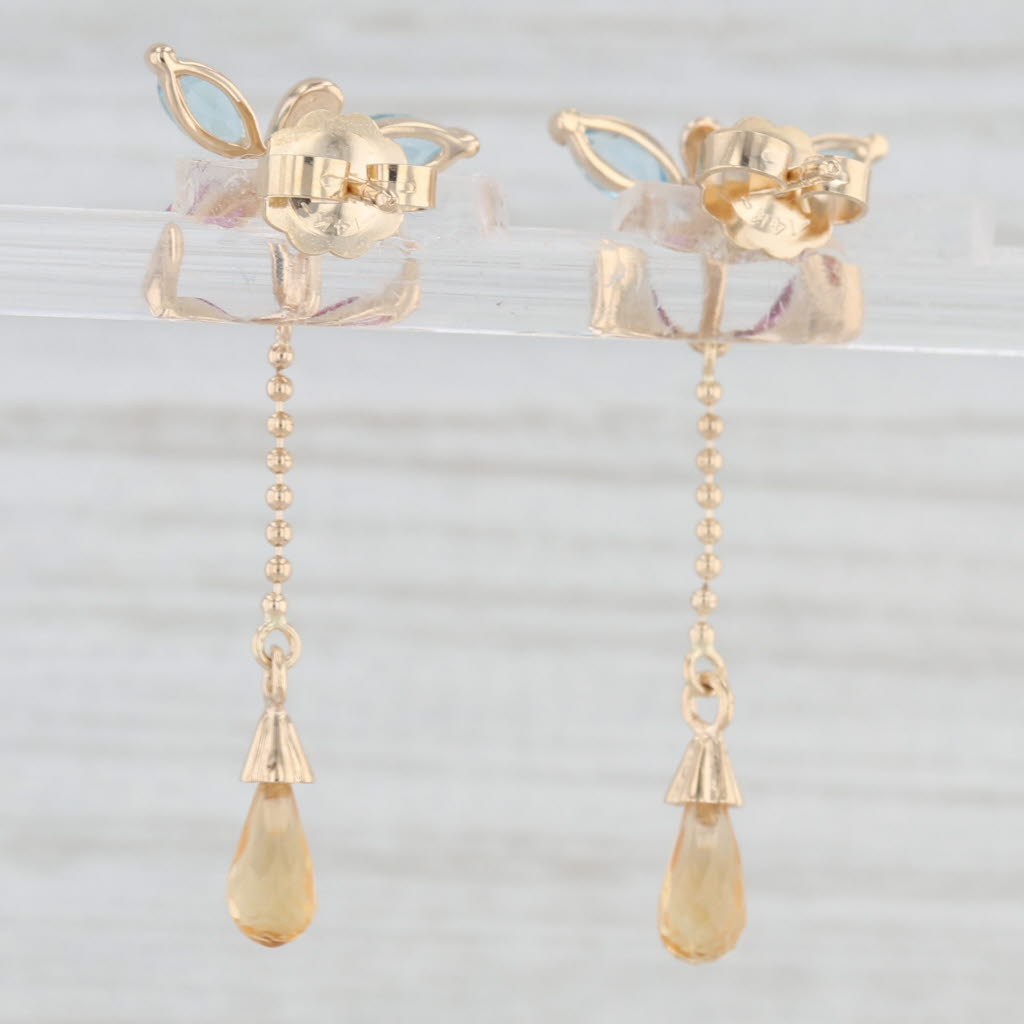 Light Gray 1.54ctw Topaz Garnet Citrine Butterfly Earrings 14k Yellow Gold Drops