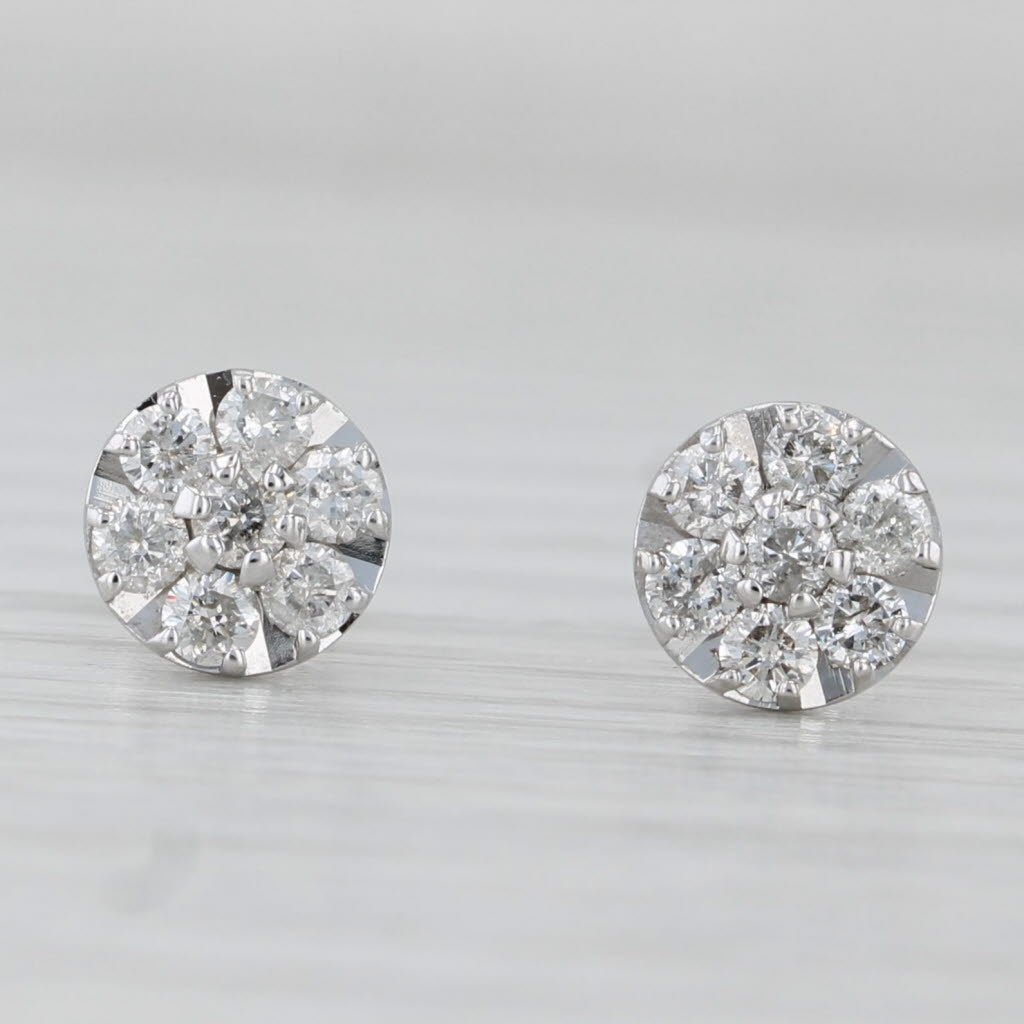 Light Gray 0.40ctw Diamond Cluster Stud Earrings 10k White Gold