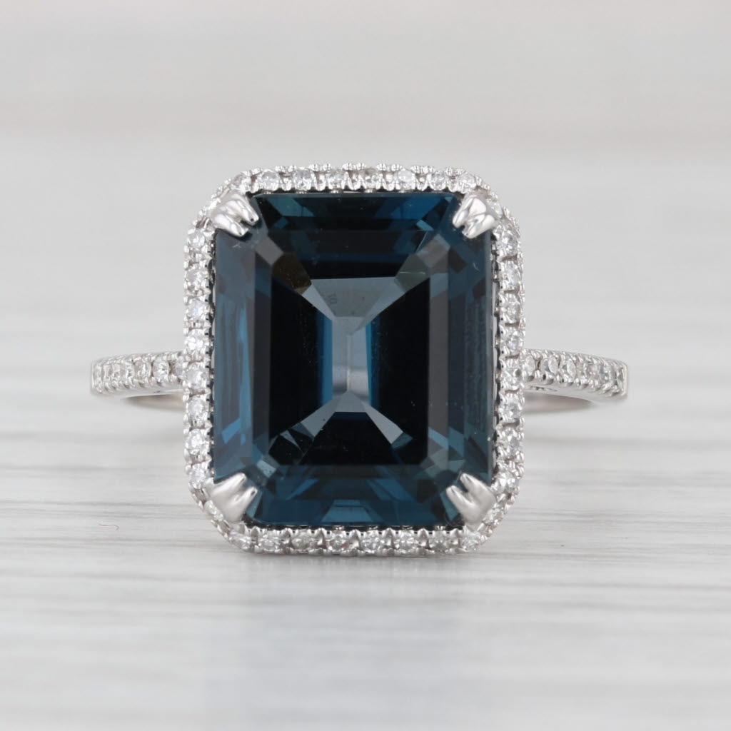 7.24ctw London Blue Topaz Diamond Halo Ring 14k White Gold Size 7.25
