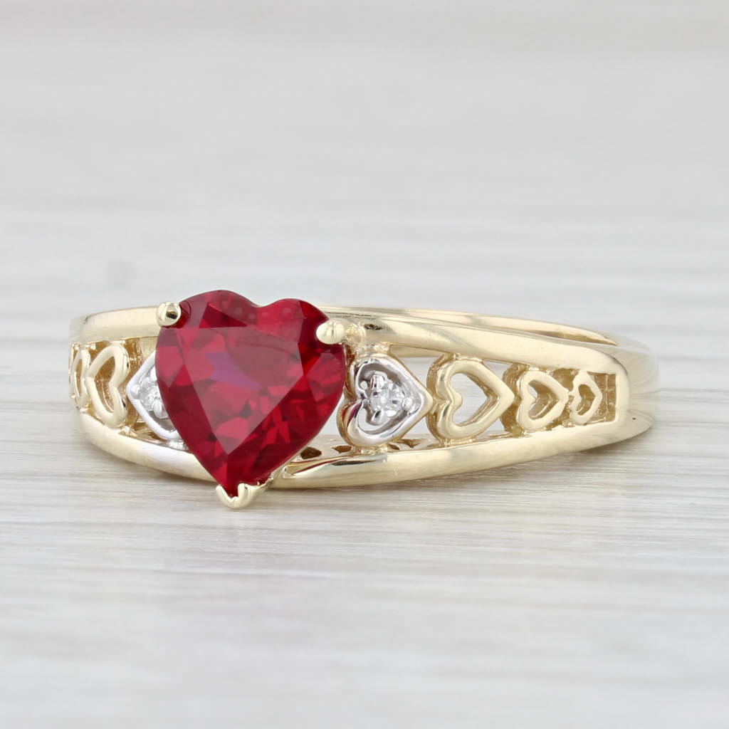 Light Gray 1.70ct Lab Created Ruby Heart Ring 10k Yellow Gold Size 8 Diamond Accents