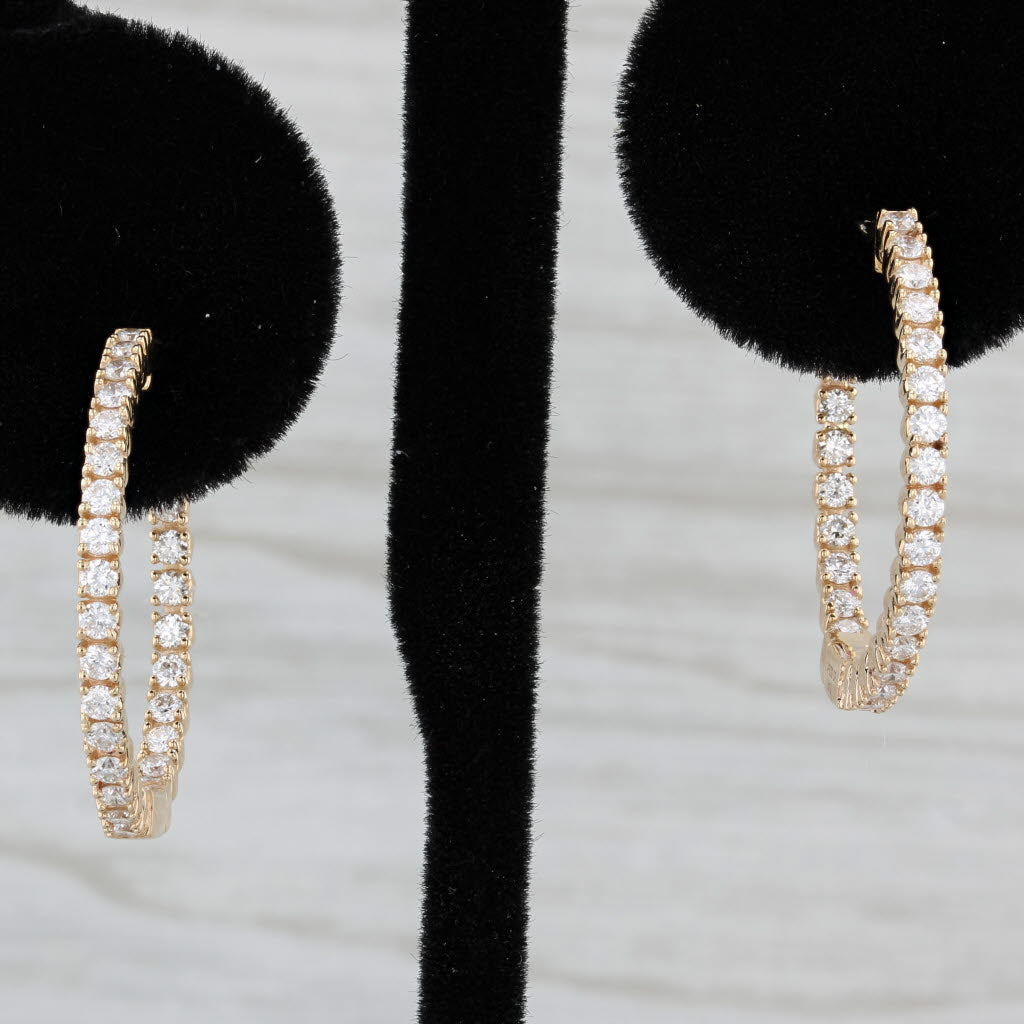 Black New 1ctw Diamond Inside Out Hoop Earrings 14k Yellow Gold Snap Top Hinged