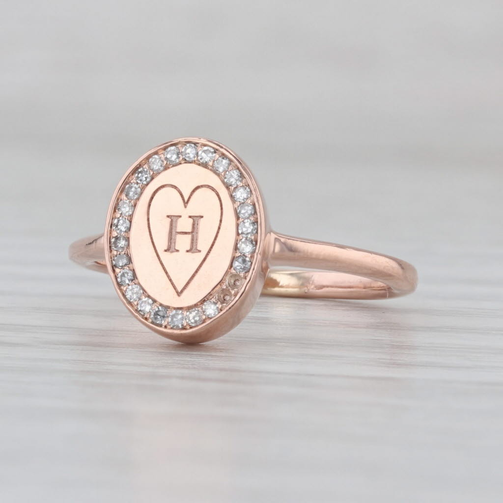 Heart Framed Engraved H Diamond Halo Ring 10k Rose Gold Size 6 Signet