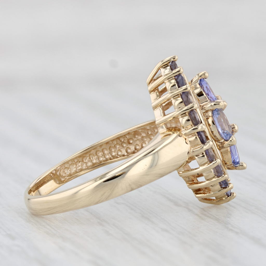 Light Gray 1.35ctw Marquise Tanzanite Cluster Ring 10k Yellow Gold Size 7