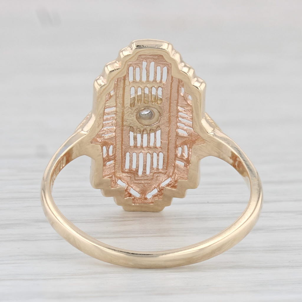 Light Gray Vintage Diamond Accented Ring 10k Yellow Gold Filigree Size 6.5