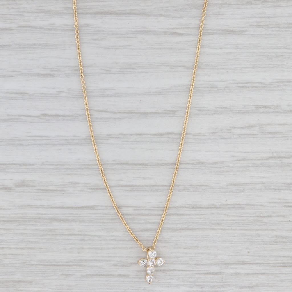 Light Gray New 0.24ctw Diamond Cross Pendant Necklace 14k Yellow Gold 16-18" Cable Chain