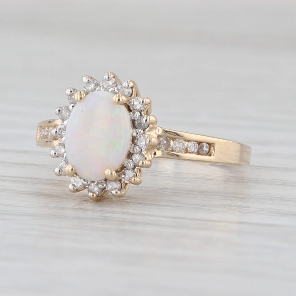 Oval Opal Cabochon Diamond Halo Ring 14k Yellow Gold Size 6.5