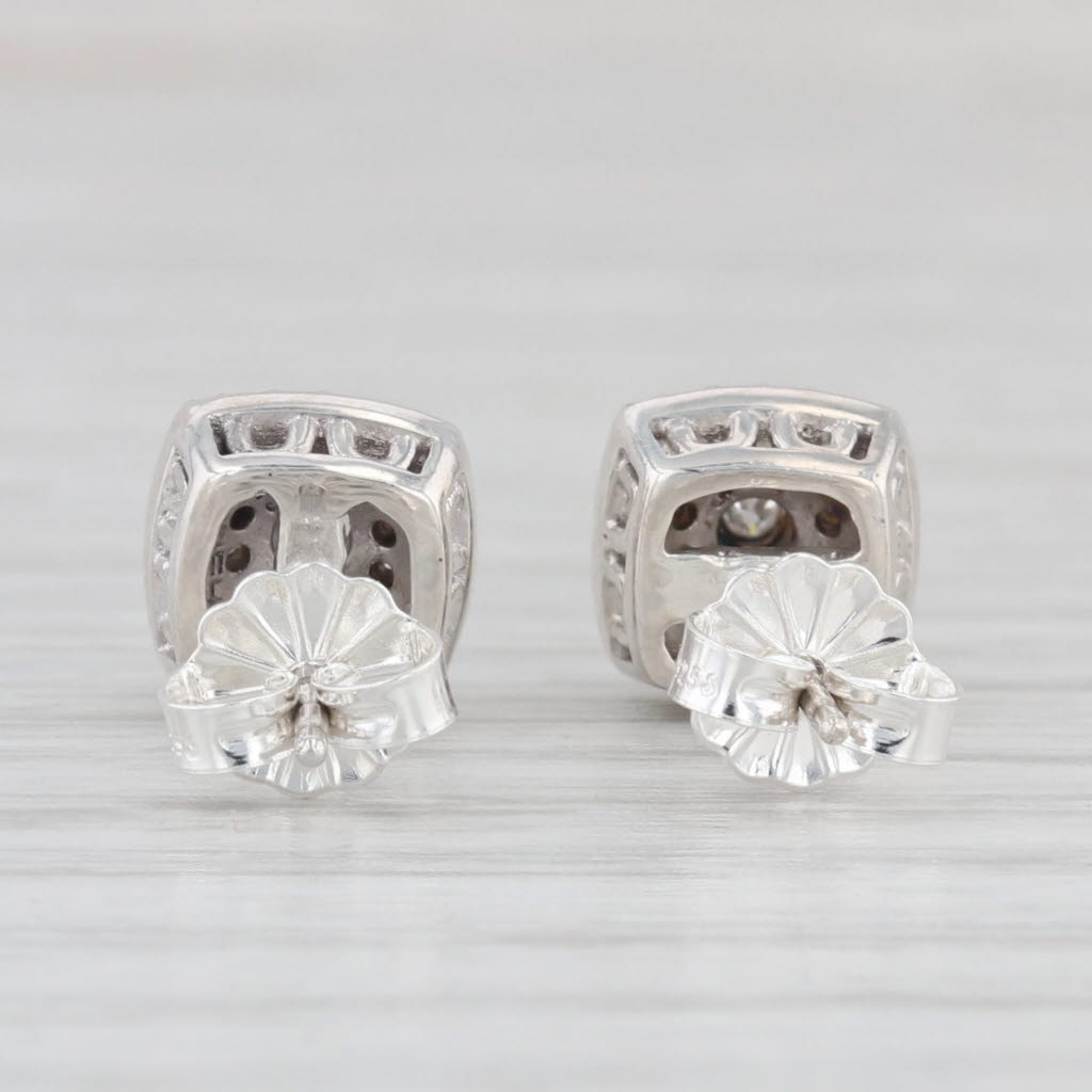 Light Gray Round Diamond Halo Stud Earrings Sterling Silver