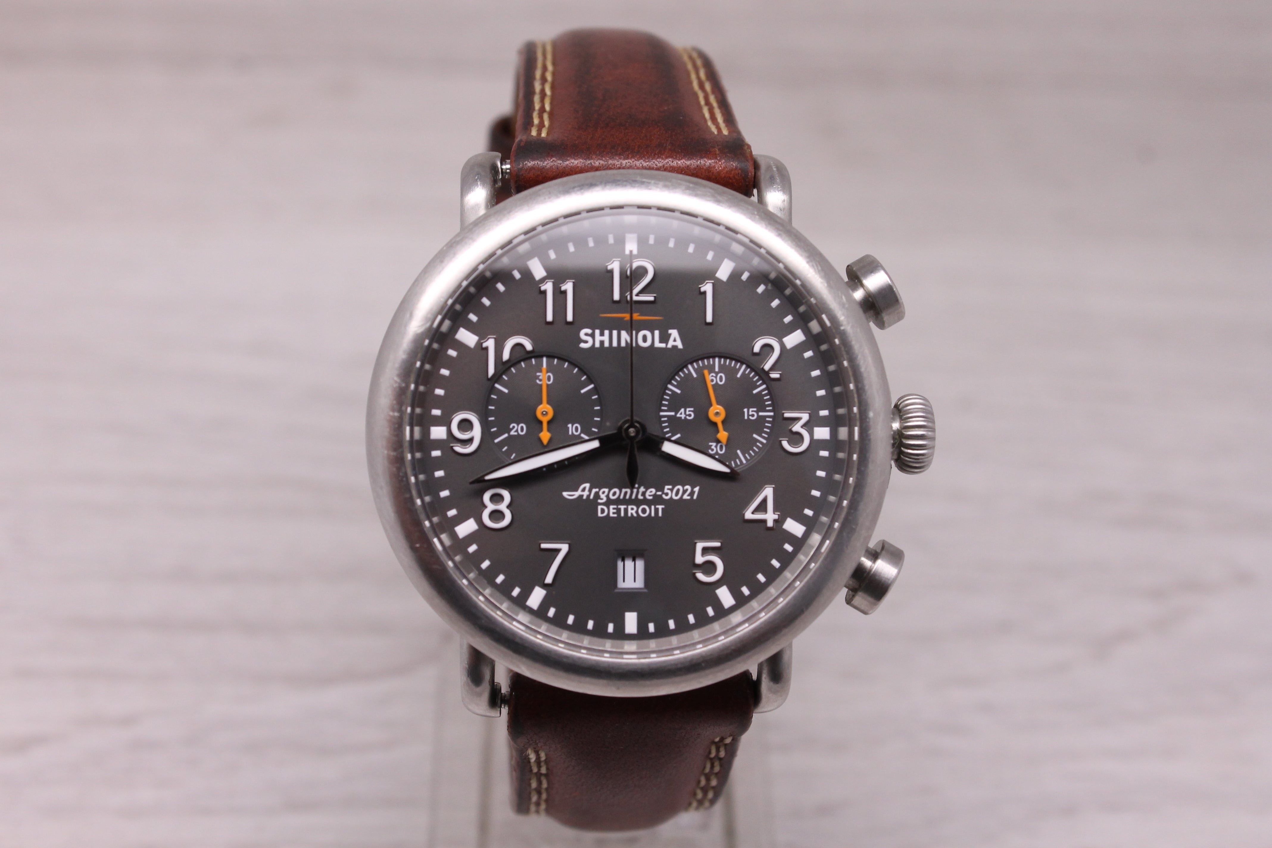 Shinola Argonite 5021 Mens 41mm Chronograph Watch Stainless Steel Quartz Date