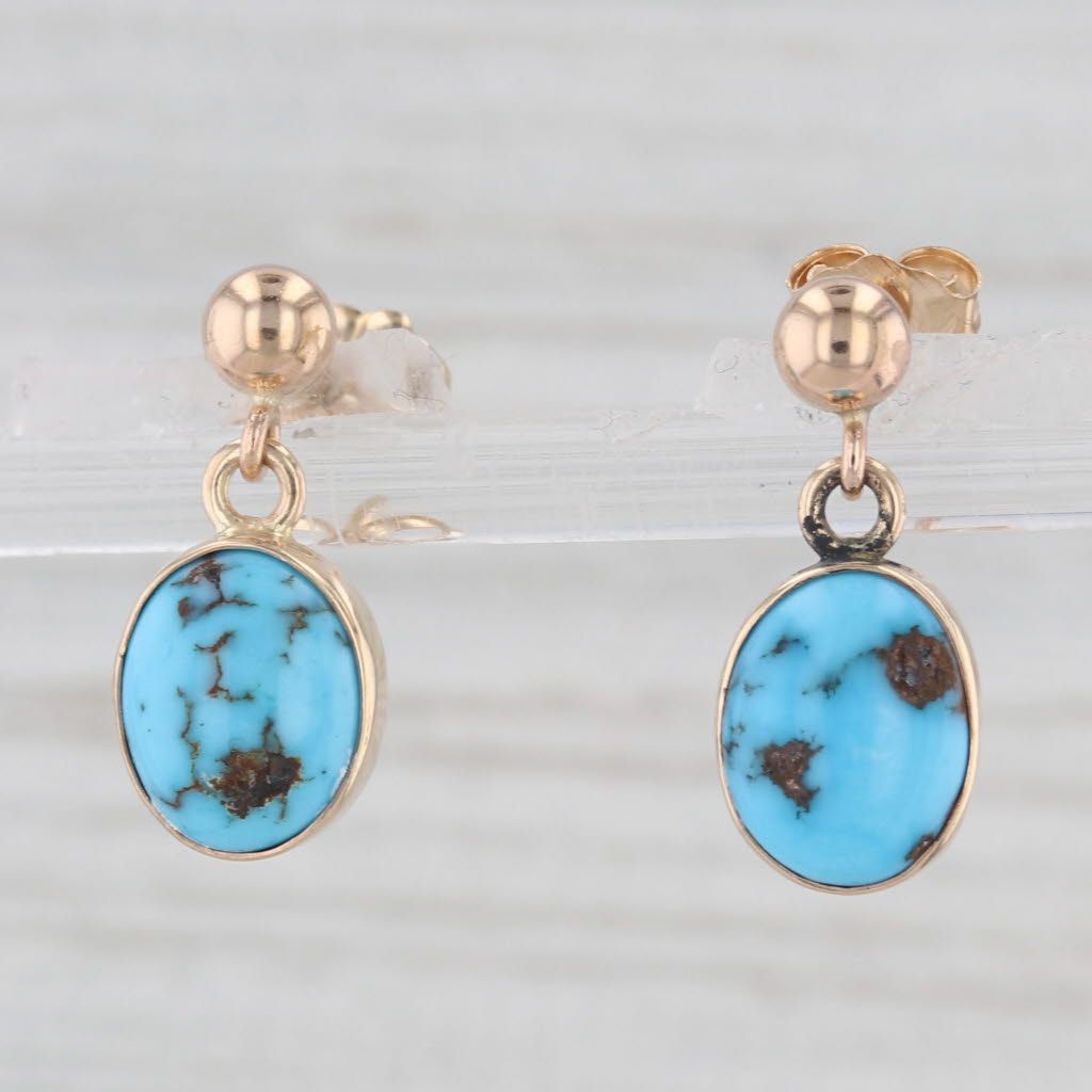 Light Gray Carlos Diaz Turquoise Dangle Earrings 14k Yellow Gold Drops