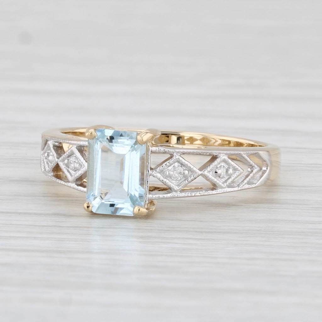 Light Gray 0.75ct Aquamarine Solitaire Ring 14k Yellow Gold Size 7 Diamond Accents