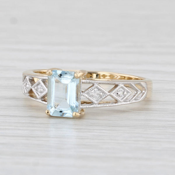 0.75ct Aquamarine Solitaire Ring 14k Yellow Gold Size 7 Diamond Accents