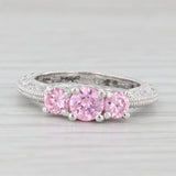1.36ctw Pink & White Cubic Zirconia Ring Sterling Silver 3-Stone Size 6