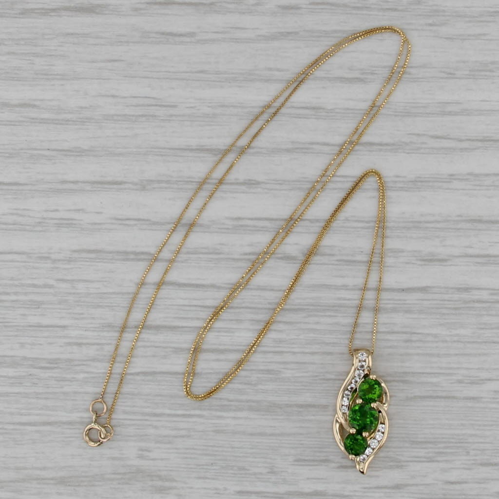 1.34ctw Chrome Diopside Lab Created Sapphire Pendant Necklace 10k Gold Box Chain