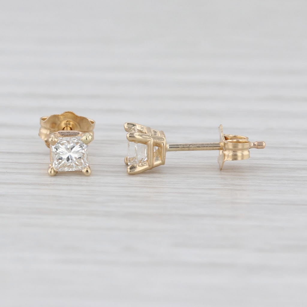 New 0.28ctw Princess Cut Diamond Solitaire Stud Earrings 14k Gold Small Studs