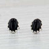 Light Gray Black Onyx Stud Earrings 14k White Gold Oval Cabochon Solitaires