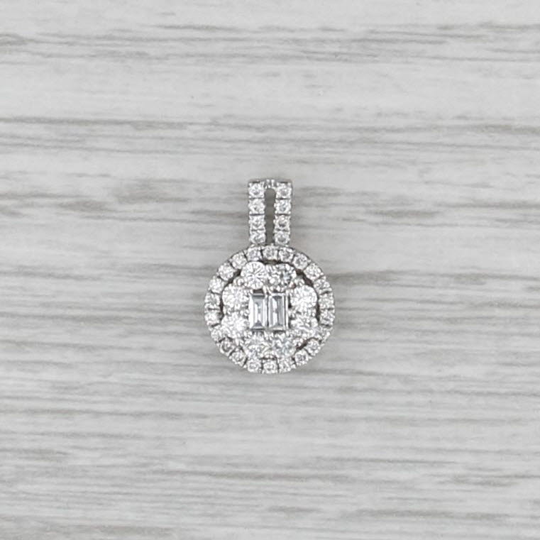 0.51ctw Diamond Flower Halo Pendant 18k White Gold Small Drop