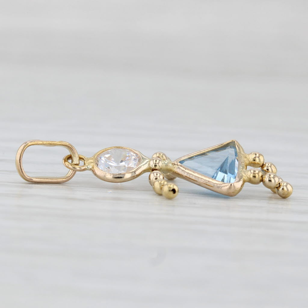 Light Gray Blue Cubic Zirconia Doll Child Pendant December Birthstone Charm 14k Gold