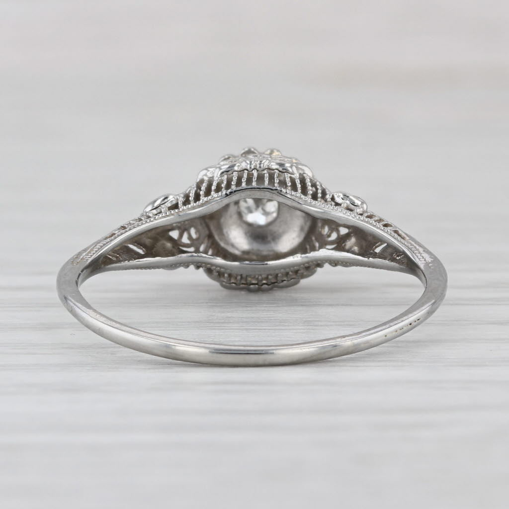 Art Deco Diamond Solitaire Ring 18k White Gold Filigree Size 11 VS2 Engagement