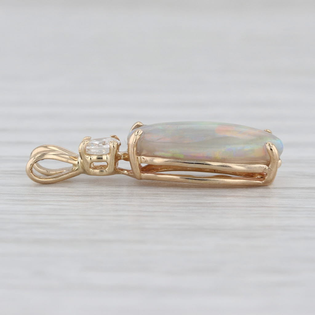 Oval Cabochon Opal Diamond Pendant 14k Yellow Gold