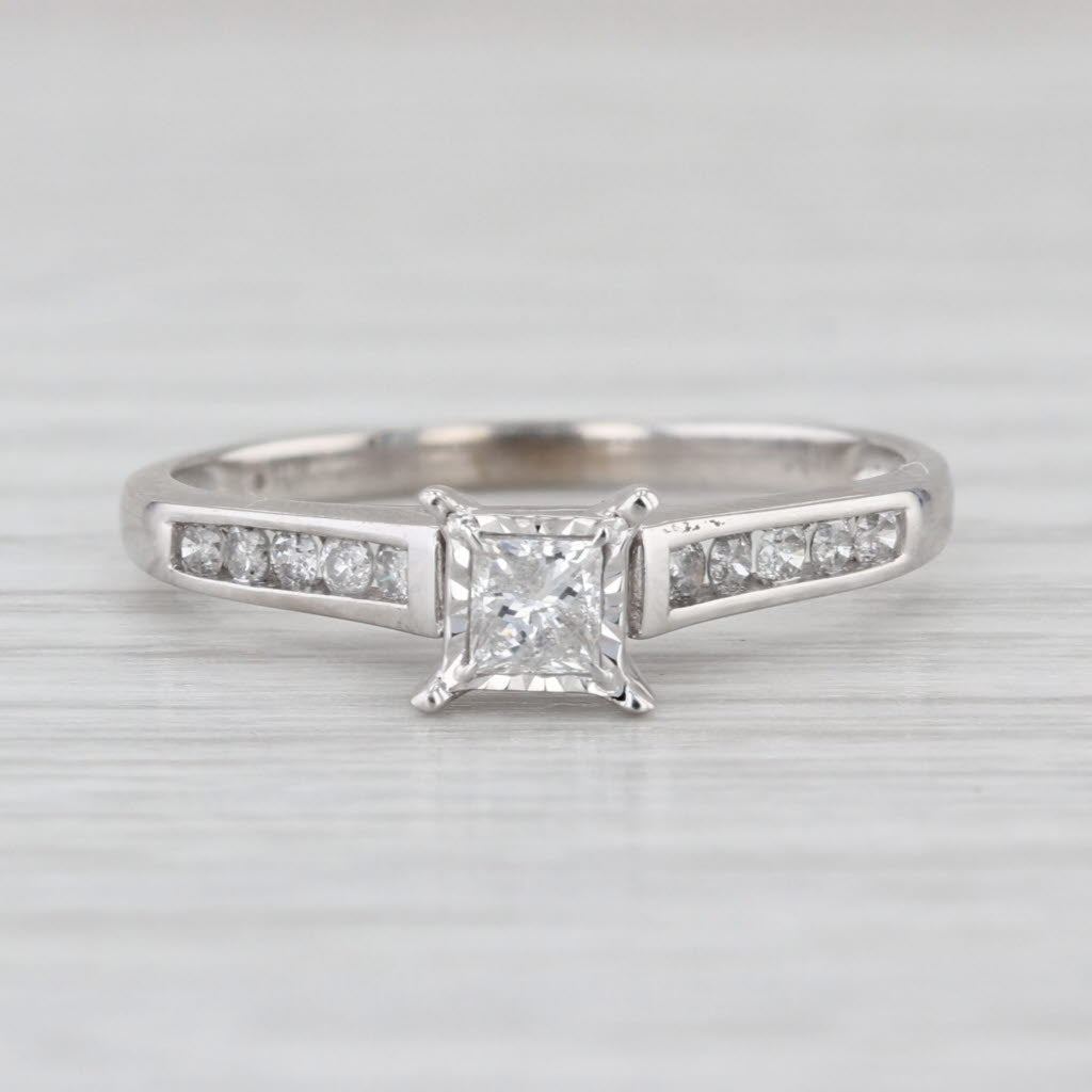 0.33ctw Princess Diamond Engagement Ring 10k White Gold Size 7 Cathedral Band