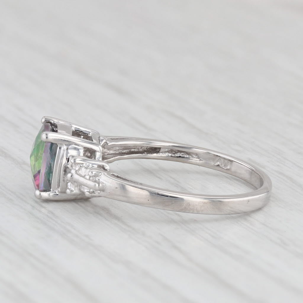 Light Gray 1.85ct Mystic Topaz Cushion Solitaire Ring 10k White Gold Diamonds Size 7.25