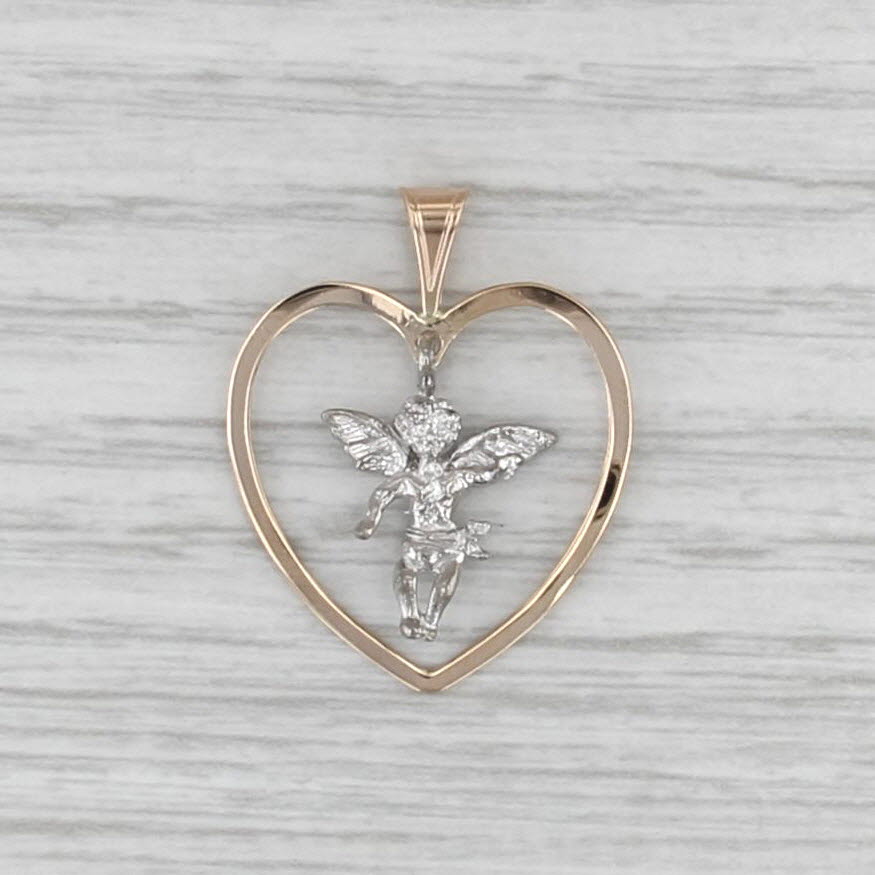 Open Heart Cherub Charm Pendant 14k Gold Nickle Guardian Angel