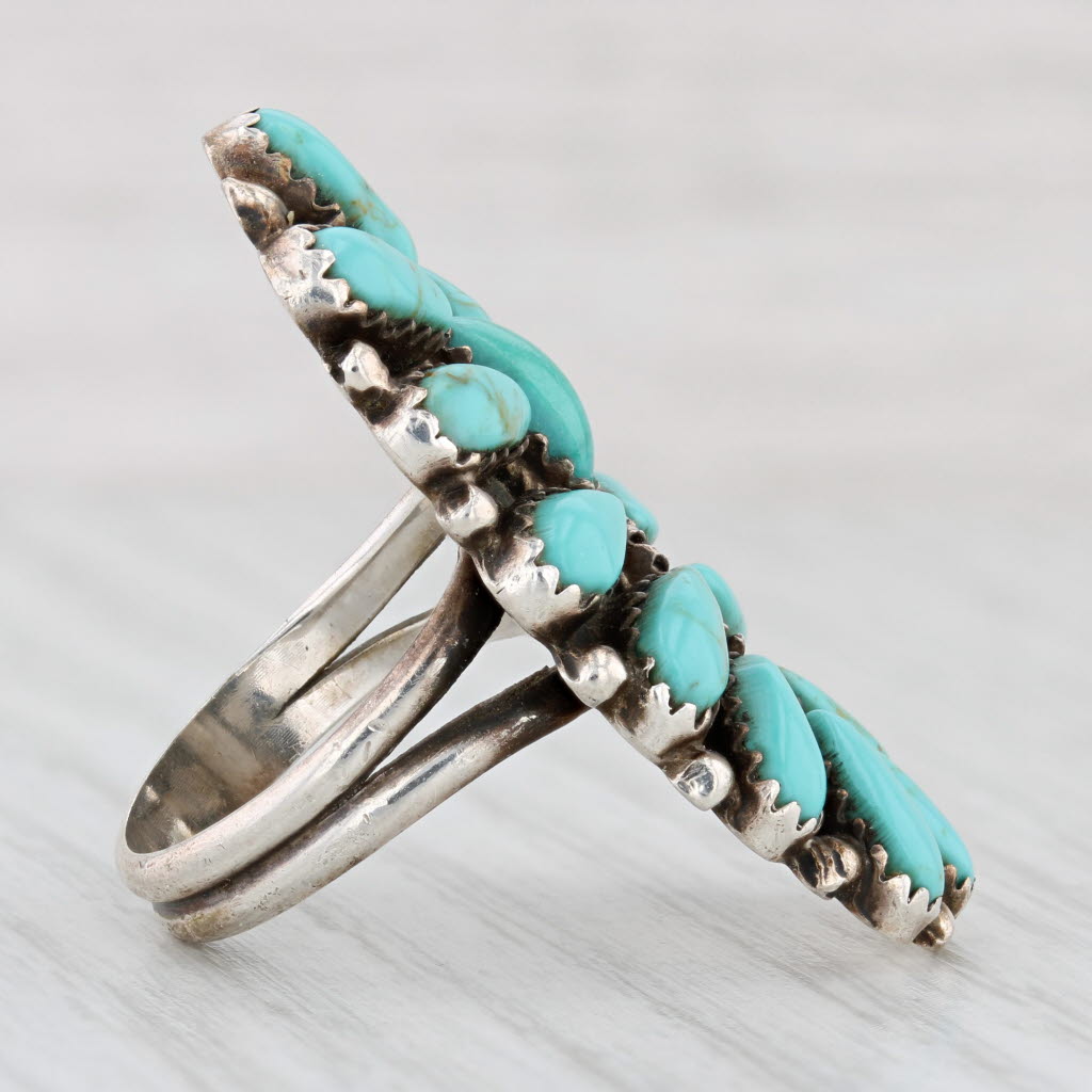 Light Gray Vintage Native American Turquoise Ring Sterling Silver Size 7.5 Navajo P. Jones