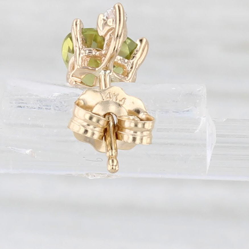 Light Gray 1.03ctw Peridot Heart Diamond Stud Earrings 14k Yellow Gold