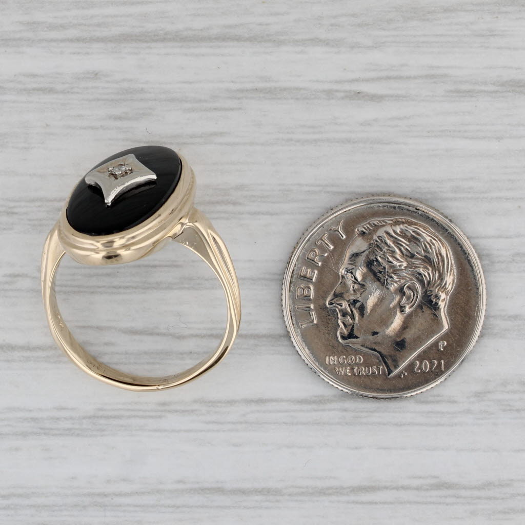 Gray Onyx Diamond Signet Ring 10k Yellow Gold Size 4.5 Vintage