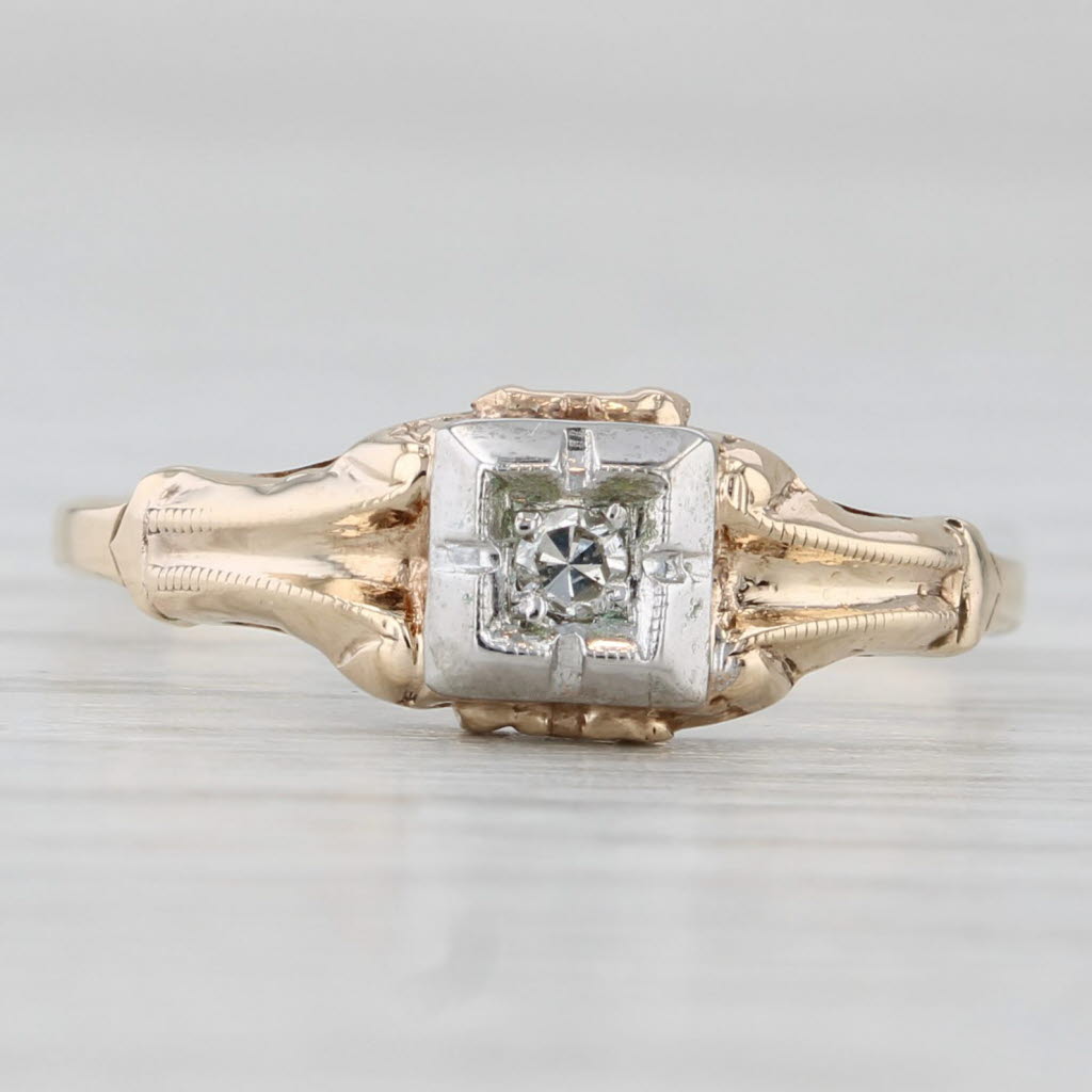 Light Gray Vintage Diamond Solitaire Ring 10k Yellow Gold Size 7