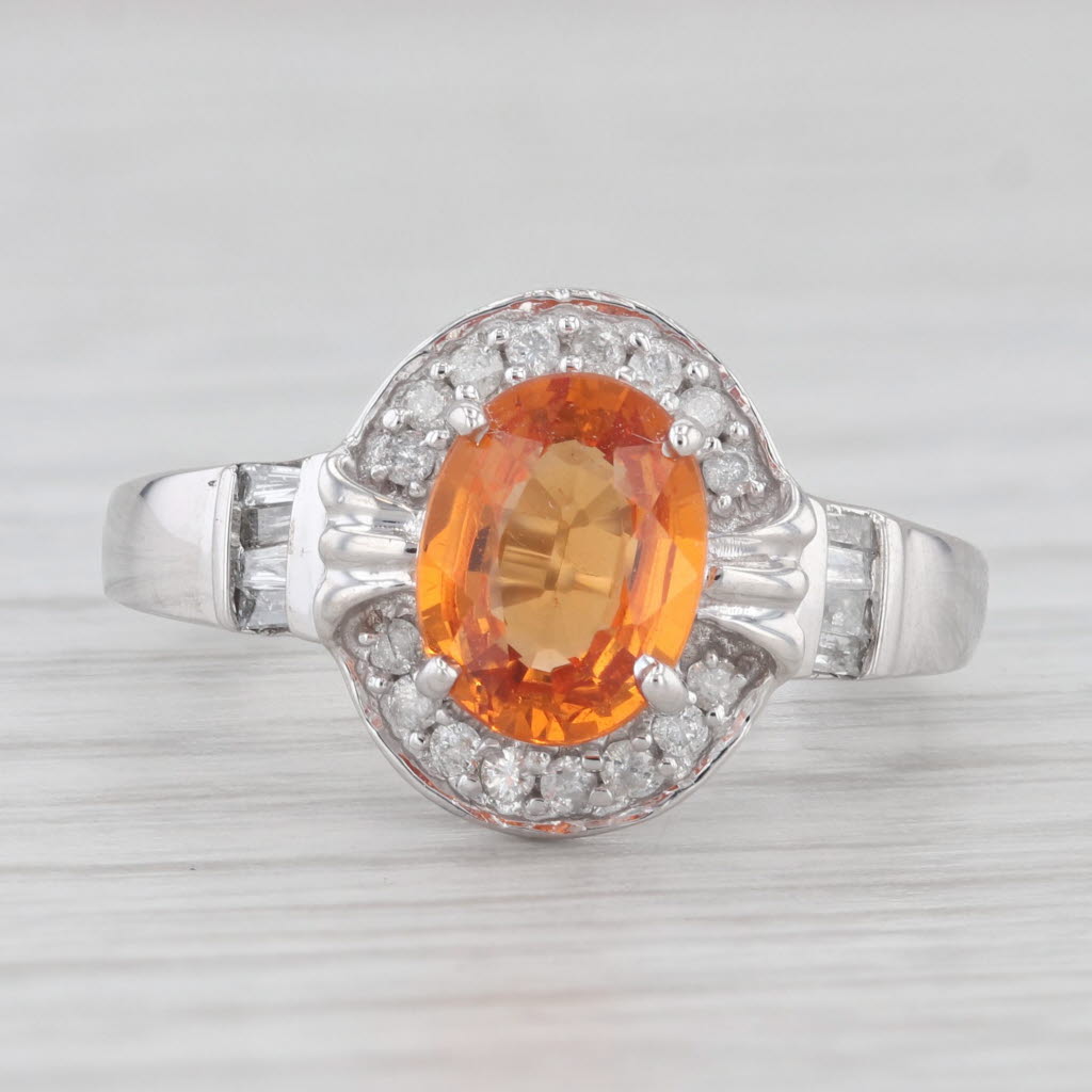 Light Gray 1.68ctw Orange Garnet Diamond Halo Ring 10k White Gold Size 6.25