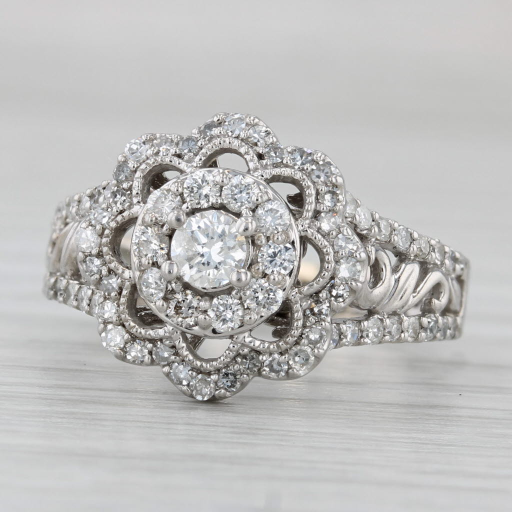 Gray 1.37ctw Diamond Flower Ring 14k White Gold Size 8.25 Engagement