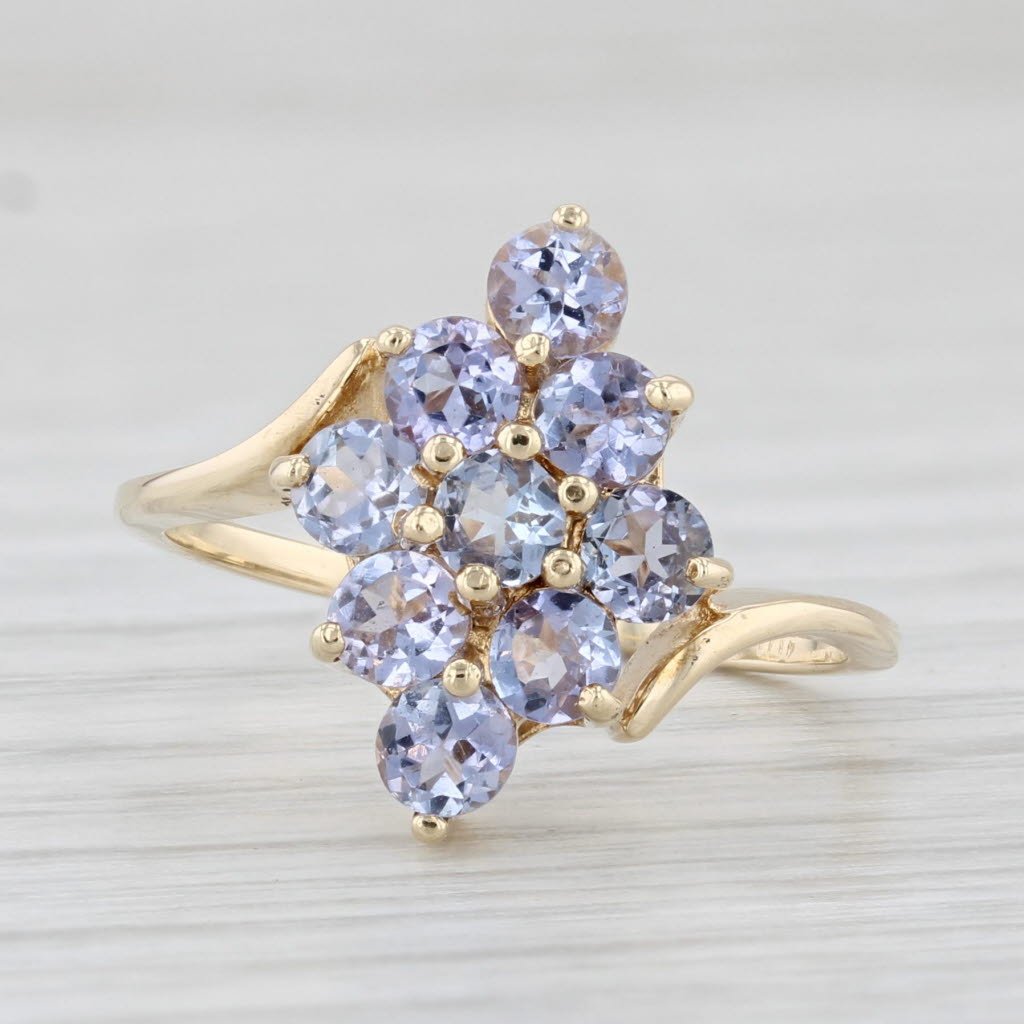 Light Gray 1.06ctw Tanzanite Cluster Ring 10k Yellow Gold Bypass Size 5.25