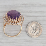 Vintage Amethyst Pearl Halo Cocktail Ring 12k Yellow Gold Size 8.5