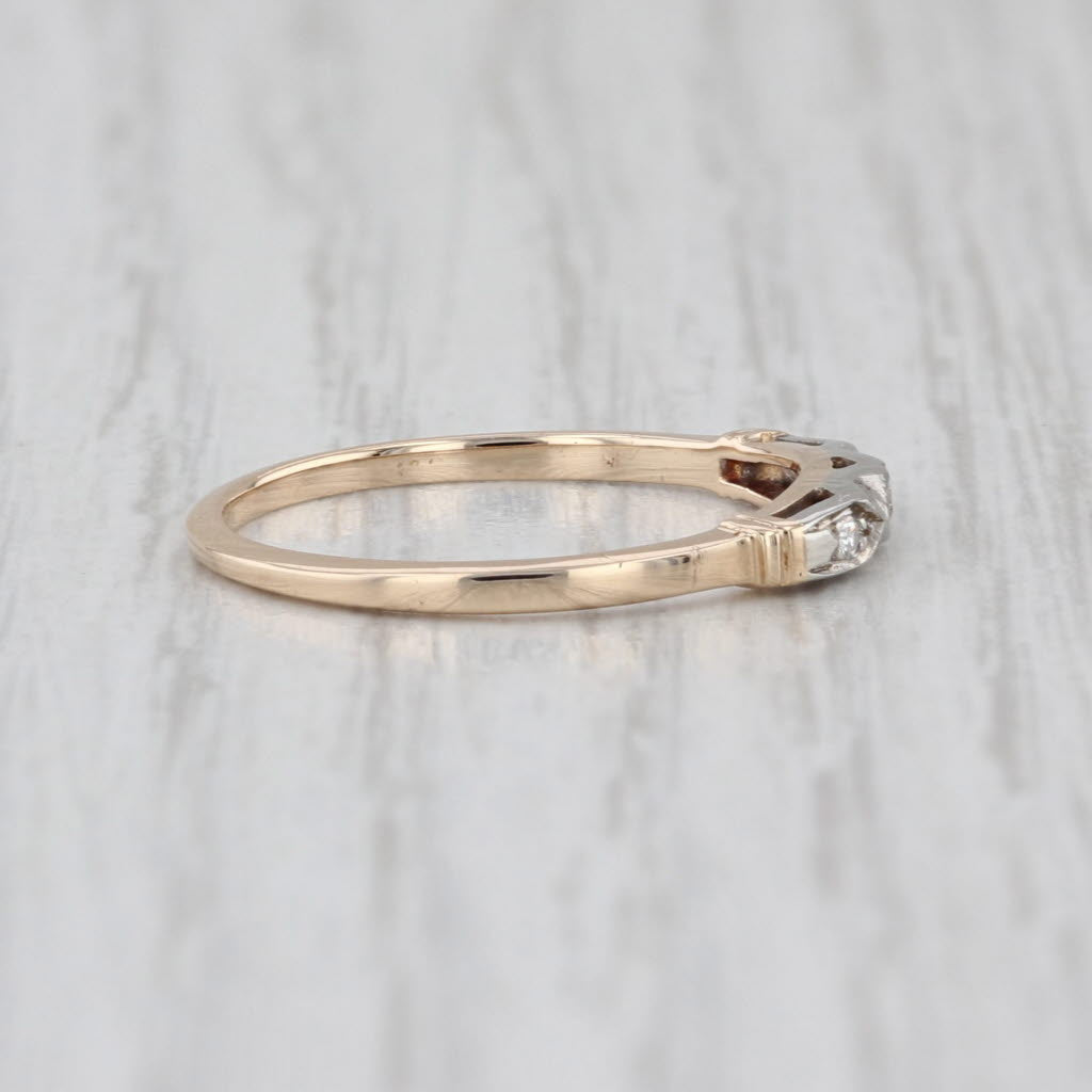 Vintage Diamond 3-Stone 14k White Yellow Gold Wedding Band Size 6.5 Stackable
