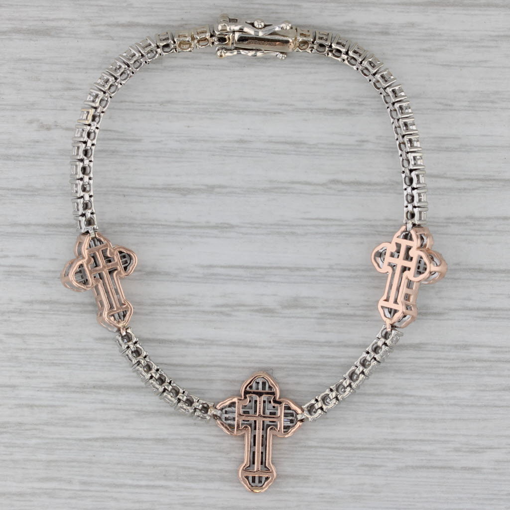 Gray 1.18ctw Diamond Cross Tennis Bracelet 10k White Rose Gold 6.5"