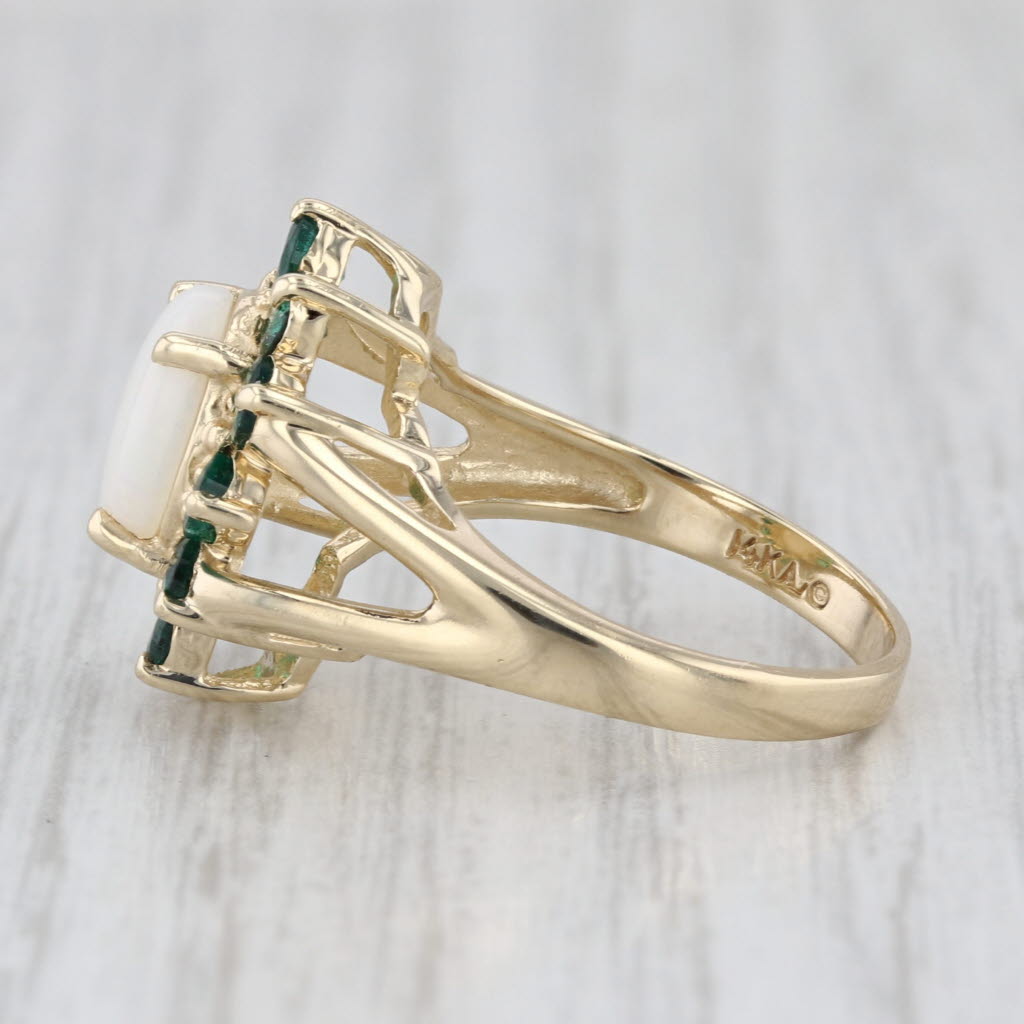 Opal Cabochon 1.20ctw Emerald Halo Ring 14k Yellow Gold Size 7