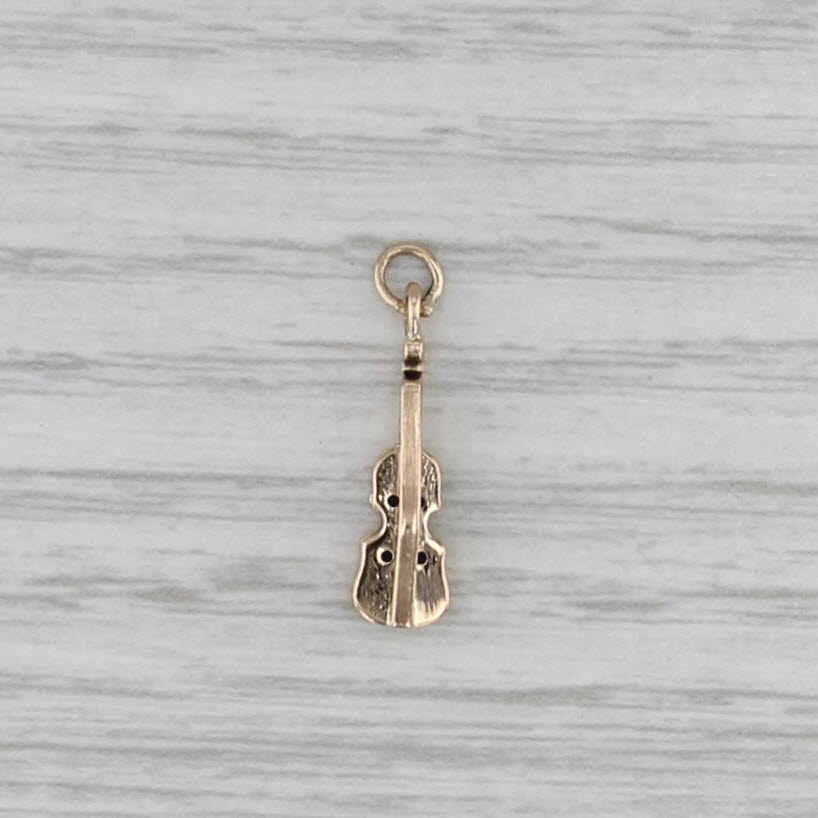 Small Vintage Viola Violin Charm 14k Yellow Gold 3D Music Pendant