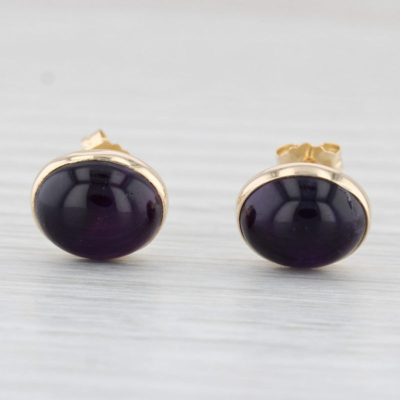 Amethyst Oval Cabochon Solitaire Stud Earrings 14k Yellow Gold