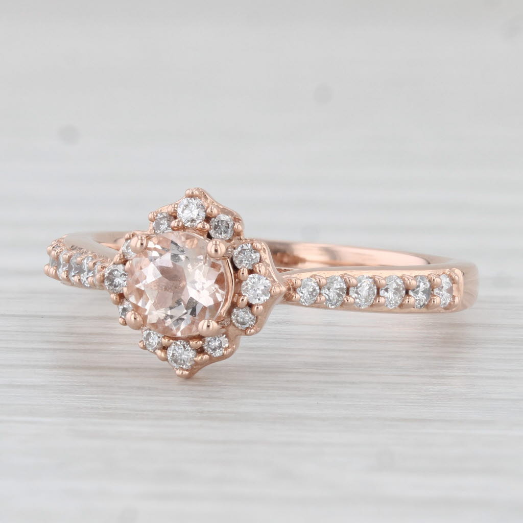 Light Gray 0.71ctw Morganite Diamond Halo Engagement Ring 14k Rose Gold Size 7