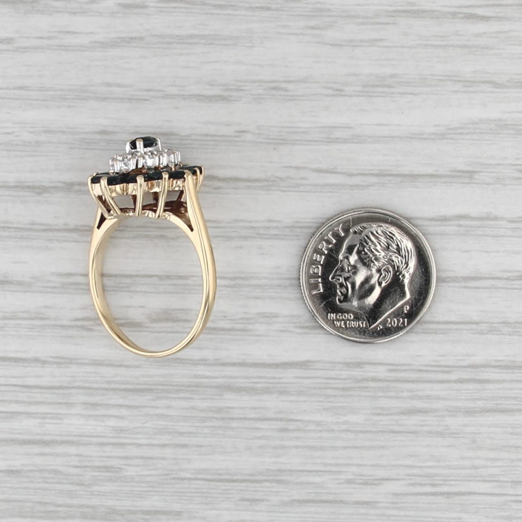 2.14ctw Blue Sapphire Diamond Halo Ring 10k Yellow Gold Size 7.25 Cocktail